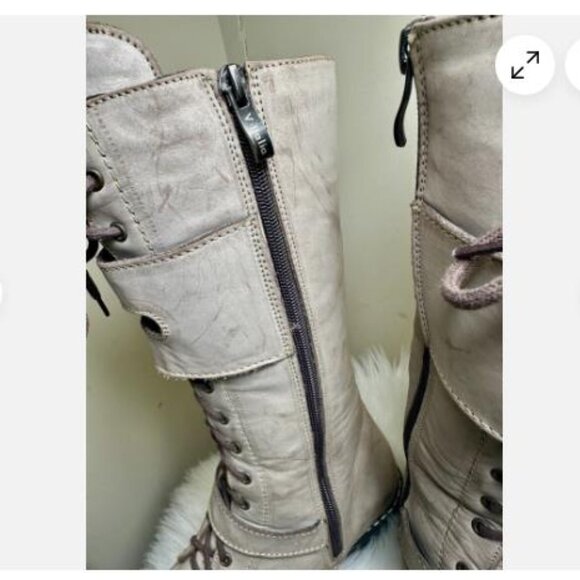 V Italia Smoke Leather Lace Up Zip Tall Lined Boot S Shoe Womens EU 40 - Picture 3 of 9